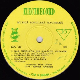 Apollónia Kovács / Tóth Erzsébet (2) - Muzică Populară Maghiară (1966) [7"]