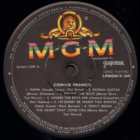 Connie Francis - Pjeva Svoje Najveće Uspjehe (1965) [1LP]