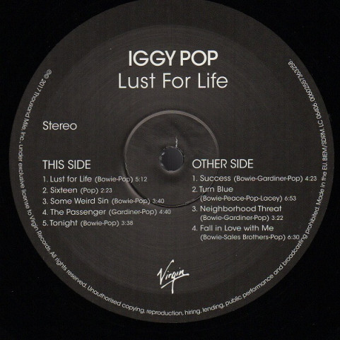 Iggy Pop - Lust For Life (2017) [1LP] 180g