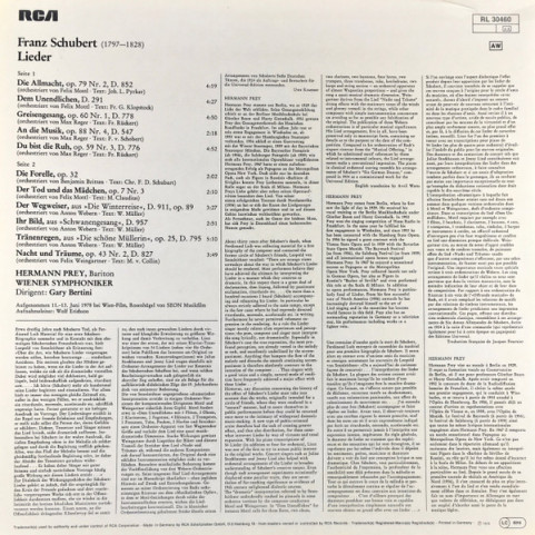 Franz Schubert : Hermann Prey · Wiener Symphoniker · Gary Bertini - Lieder (Orchester-Arrangements) (1978) [1LP]