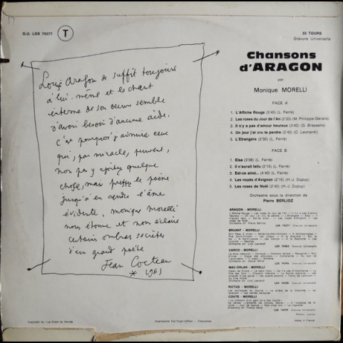 Monique Morelli - Chansons D' Aragon [1LP]