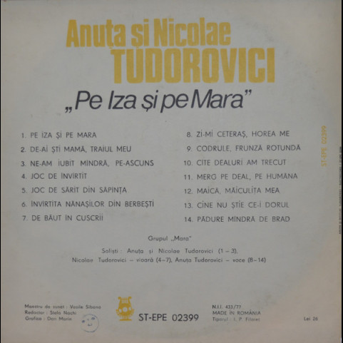 Anuța Tudorovici și Nicolae Tudorovici - Pe Iza Și Pe Mara (1984) [1LP]