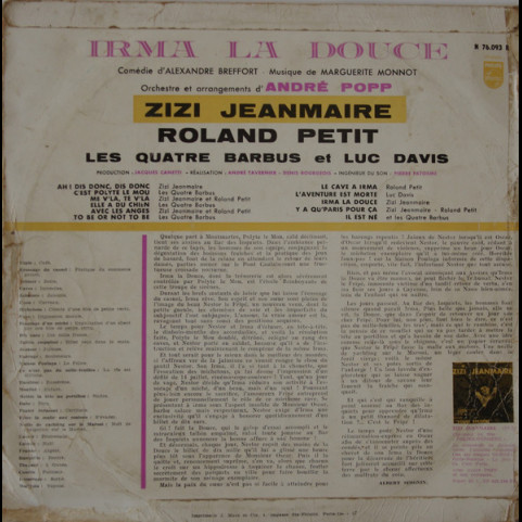 Zizi Jeanmaire / Roland Petit / Les Quatre Barbus / Luc Davis Comédie Musicale De Marguerite Monnot Et Alexandre Breffort / Orchestre André Popp - Irma La Douce (1957) [1LP]