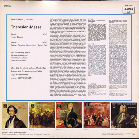 Joseph Haydn, Erna Spoorenberg, Bernadette Greevy, John Mitchinson, Tom Krause, St. John's College Choir, Academy Of St. Martin-in-the-Fields, The, George Guest (2) - Theresien-Messe (1975) [1LP]