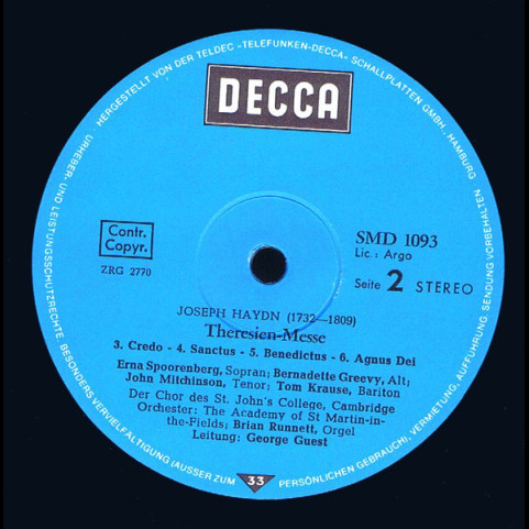 Joseph Haydn, Erna Spoorenberg, Bernadette Greevy, John Mitchinson, Tom Krause, St. John's College Choir, Academy Of St. Martin-in-the-Fields, The, George Guest (2) - Theresien-Messe (1975) [1LP]