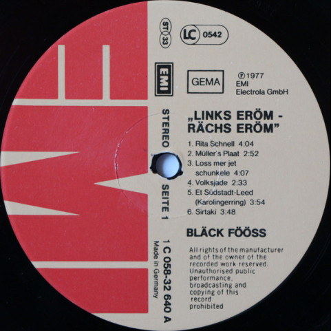 Bläck Fööss - Links Eröm - Rächs Eröm (1977) [1LP]