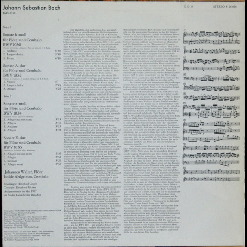 Johann Sebastian Bach, Johannes Walter (2), Isolde Ahlgrimm - Sonaten Für Flöte Und Cembalo [1LP]