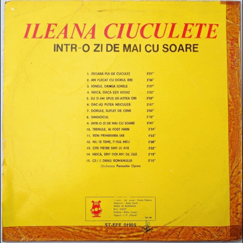 Ileana Ciuculete - Într-o Zi De Mai Cu Soare (1982) [1LP]