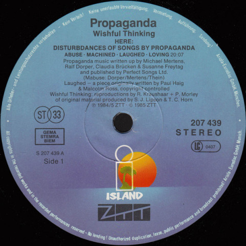 Propaganda - Wishful Thinking (1985) [1LP]