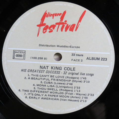 Nat King Cole - His Greatest Success 32 Live Original Songs  [2LP]