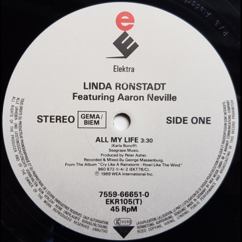 Linda Ronstadt Featuring Aaron Neville - All My Life (1989) [12"]