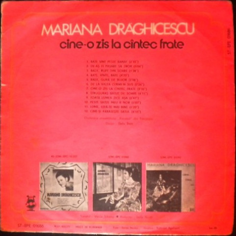 Mariana Drăghicescu - Cine-o Zis La Cîntec Frate (1979) [1LP]