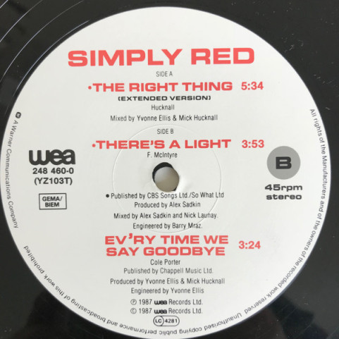 Simply Red - The Right Thing (1987) [12"]