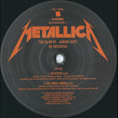 Metallica - The $5.98 E.P. - Garage Days Re-Revisited (2018) [12"] 180g