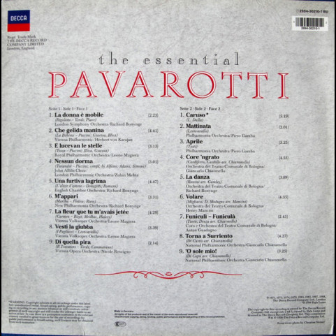 Luciano Pavarotti - The Essential Pavarotti (1991) [1LP]