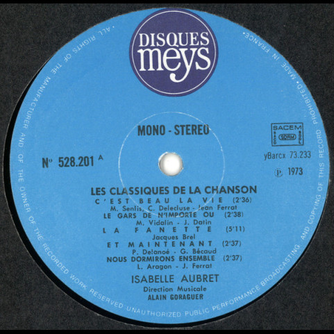 Isabelle Aubret - Les Classiques De La Chanson (1973) [1LP]