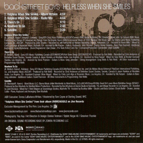 backSTREET BOYS - Helpless When She Smiles (2008) [1CD]