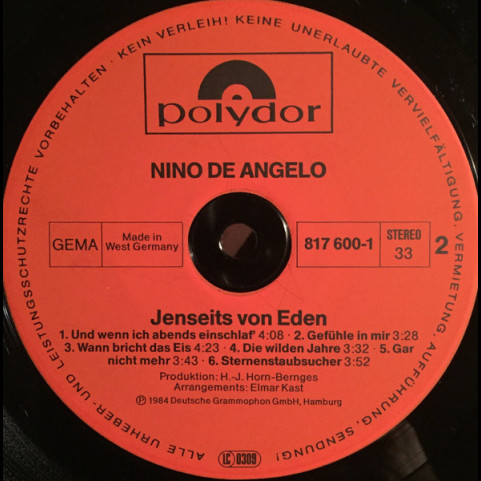 Nino De Angelo - Jenseits Von Eden (1984) [1LP]