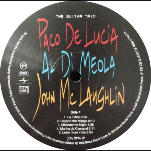 Paco De Lucía, Al Di Meola, John McLaughlin - The Guitar Trio (2018) [1LP] 180g