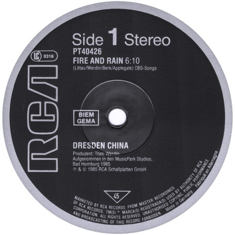 Dresden China - Fire And Rain (1985) [12"]