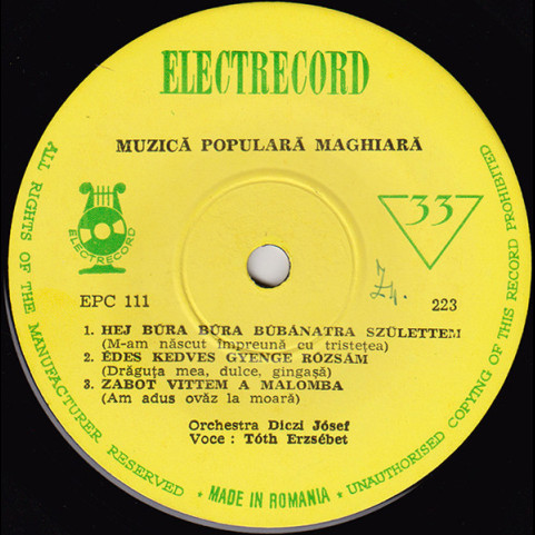 Apollónia Kovács / Tóth Erzsébet (2) - Muzică Populară Maghiară (1966) [7"]