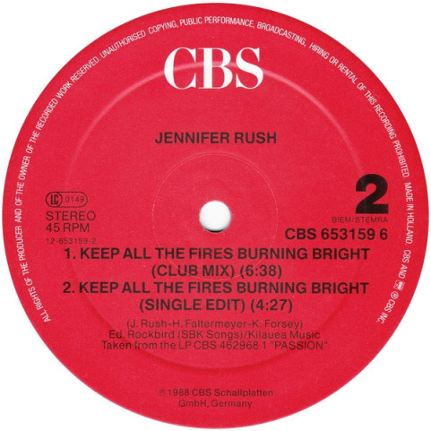Jennifer Rush - Keep All The Fires Burning Bright (1988) [12"]