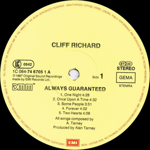 Cliff Richard - Always Guaranteed (1987) [1LP]