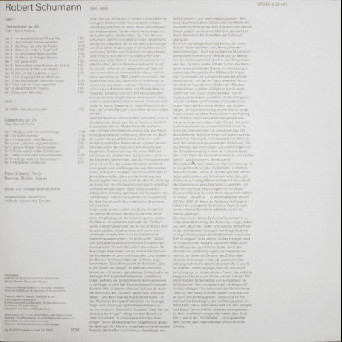 Robert Schumann, Peter Schreier, Norman Shetler - Dichterliebe Op. 48, Liederkreis Op. 24 (1974) [1LP]