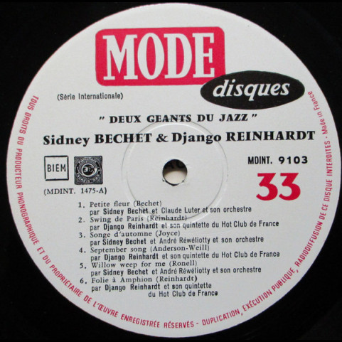 Sidney Bechet Et Django Reinhardt - Deux Géants Du Jazz (1964) [1LP]