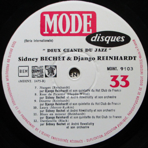 Sidney Bechet Et Django Reinhardt - Deux Géants Du Jazz (1964) [1LP]