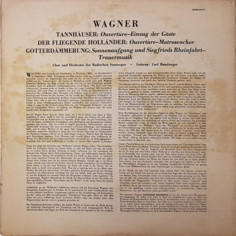 Richard Wagner / Badischer Staatsopernchor Und Orchester Der Badischen Staatsoper, Carl Bamberger - Chöre Und Orchestermusik Aus Götterdämmerung, Der Fliegende Holländer, Tannhäuser (1960) [1LP]