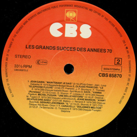 Various - Les Grands Succès Des Années 70 (1982) [1LP]