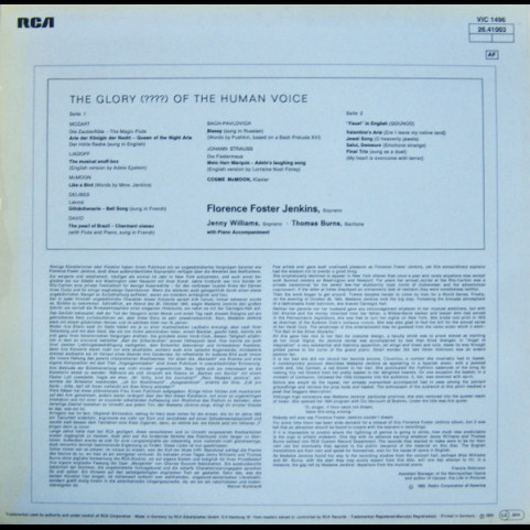 Florence Foster Jenkins / Jenny Williams And Thomas Burns - The Glory (????) Of The Human Voice [1LP]