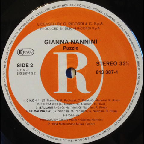 Gianna Nannini - Puzzle (1984) [1LP]