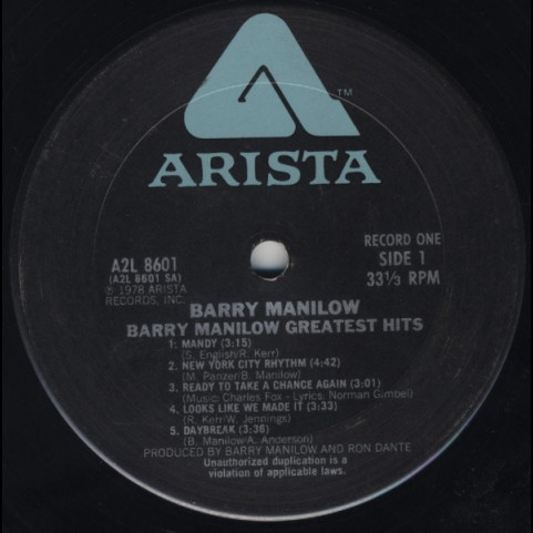 Barry Manilow - Greatest Hits (1978) [2LP]