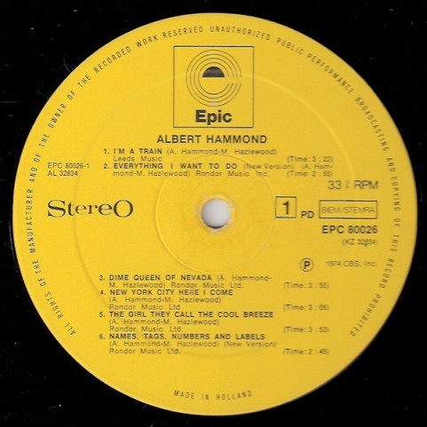 Albert Hammond - Albert Hammond (1974) [1LP]