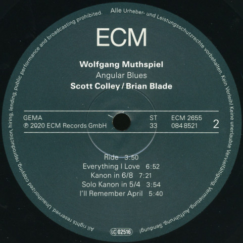 Wolfgang Muthspiel, Scott Colley / Brian Blade - Angular Blues (2020) [1LP]