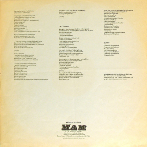 Gilbert O'Sullivan - Back To Front (1972) [1LP]