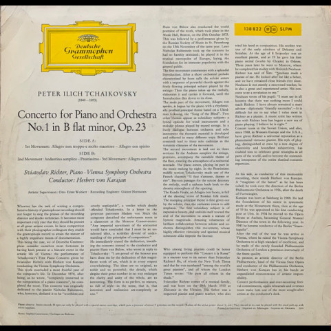 Pyotr Ilyich Tchaikovsky - Sviatoslav Richter ∙ Herbert von Karajan ∙ Wiener Symphoniker - Konzert Für Klavier Und Orchester Nr. 1 B-moll (1964) [1LP]