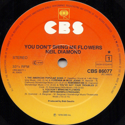 Neil Diamond - You Don't Bring Me Flowers (1978) [1LP]