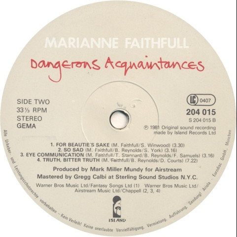 Marianne Faithfull - Dangerous Acquaintances (1981) [1LP]