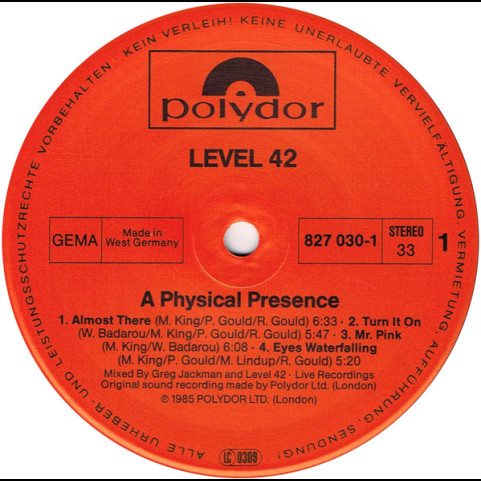 Level 42 - A Physical Presence (1985) [2LP]