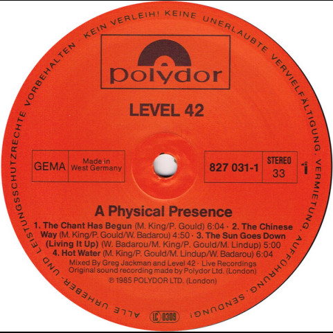 Level 42 - A Physical Presence (1985) [2LP]