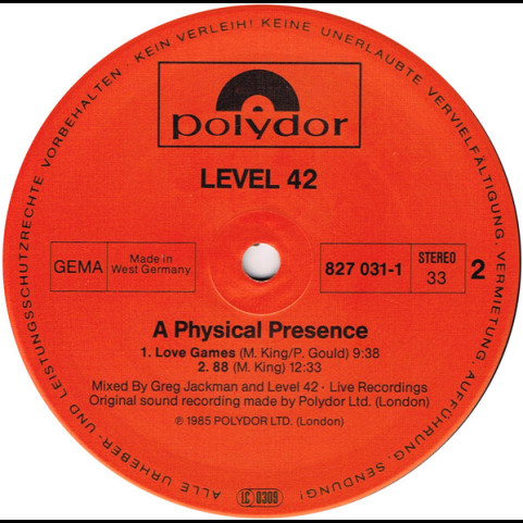 Level 42 - A Physical Presence (1985) [2LP]