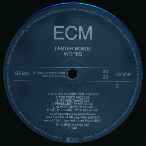 Lester Bowie - Works (1988) [1LP]