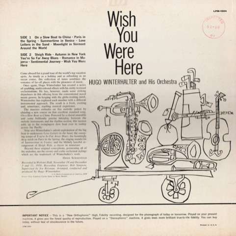 Hugo Winterhalter Orchestra - Wish You Were Here (1959) [1LP]