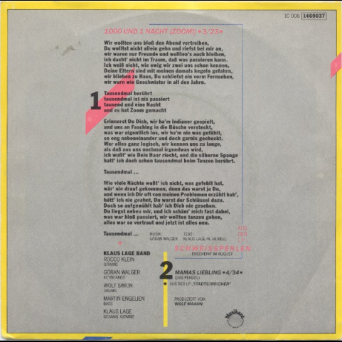 Klaus Lage Band - 1000 Und 1 Nacht (Zoom!) (1984) [7"]