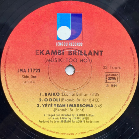 Ekambi Brillant - Musiki Too Hot (1984) [1LP]