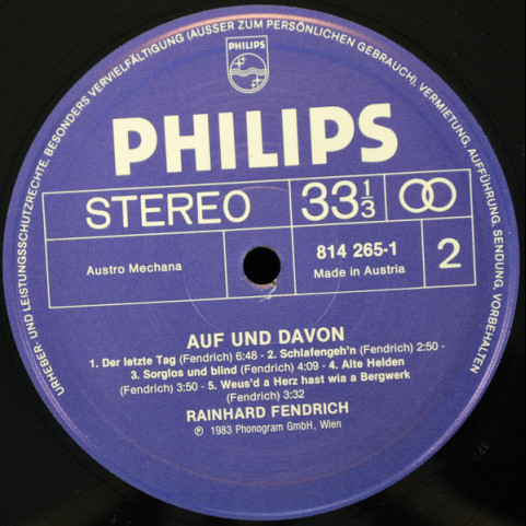 Rainhard Fendrich - Auf Und Davon. (1984) [1LP]