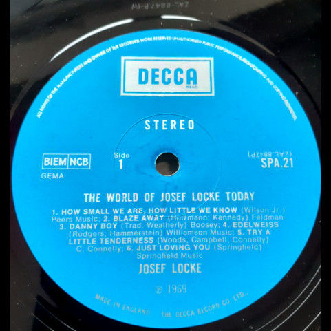Josef Locke - The World Of Josef Locke Today (1969) [1LP]